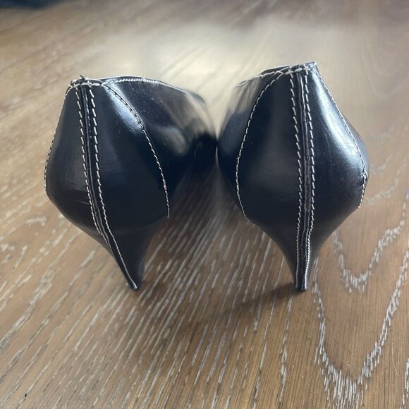 Phyllis Poland Leather Pump Heels Womens 9.5 Made in Italy Black Contrast Stitch - Picture 3 of 6